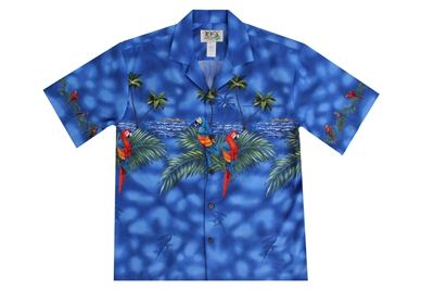 Aloha Republic Men's Parrots Hawaiian Shirt - Blue - Engineered