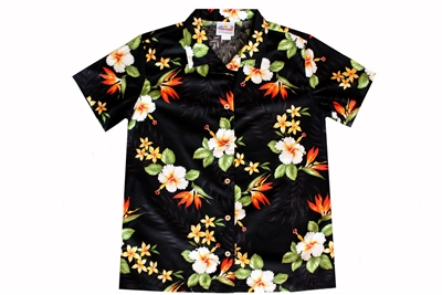 Black Bird of Paradise Womens Hawaiian Shirts